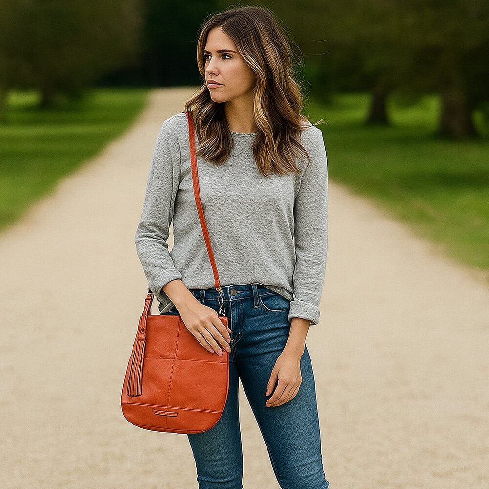 LUCKY BRAND Red Brick Genuine Leather Crossbody Shoulder Bag